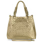 Italian Genuine Woven-Embossed Metallic Suede Top-Handle Bag | Savona