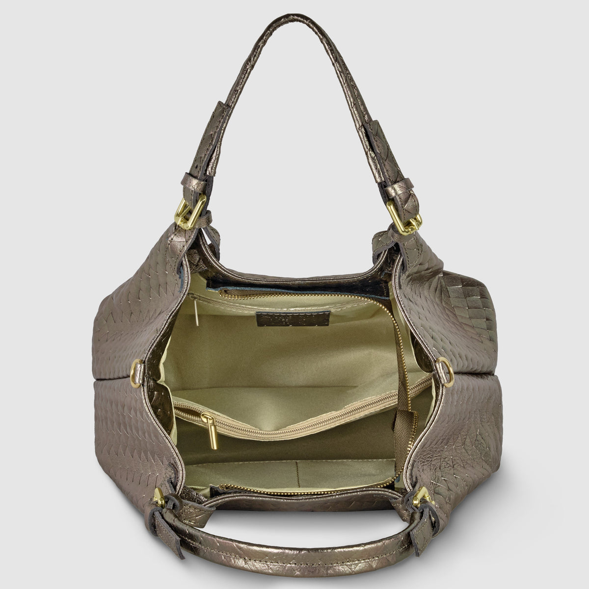 Italian Genuine Woven-Embossed Metallic Suede Top-Handle Bag | Savona