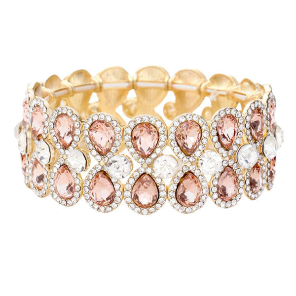 Teardrop Glass Crystal Pave Stretch Evening Bracelet