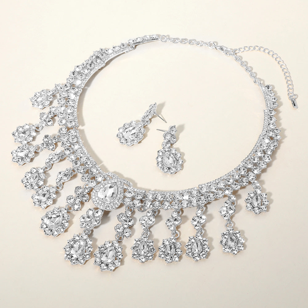 Teardrop Stone Chandelier Evening Necklace
