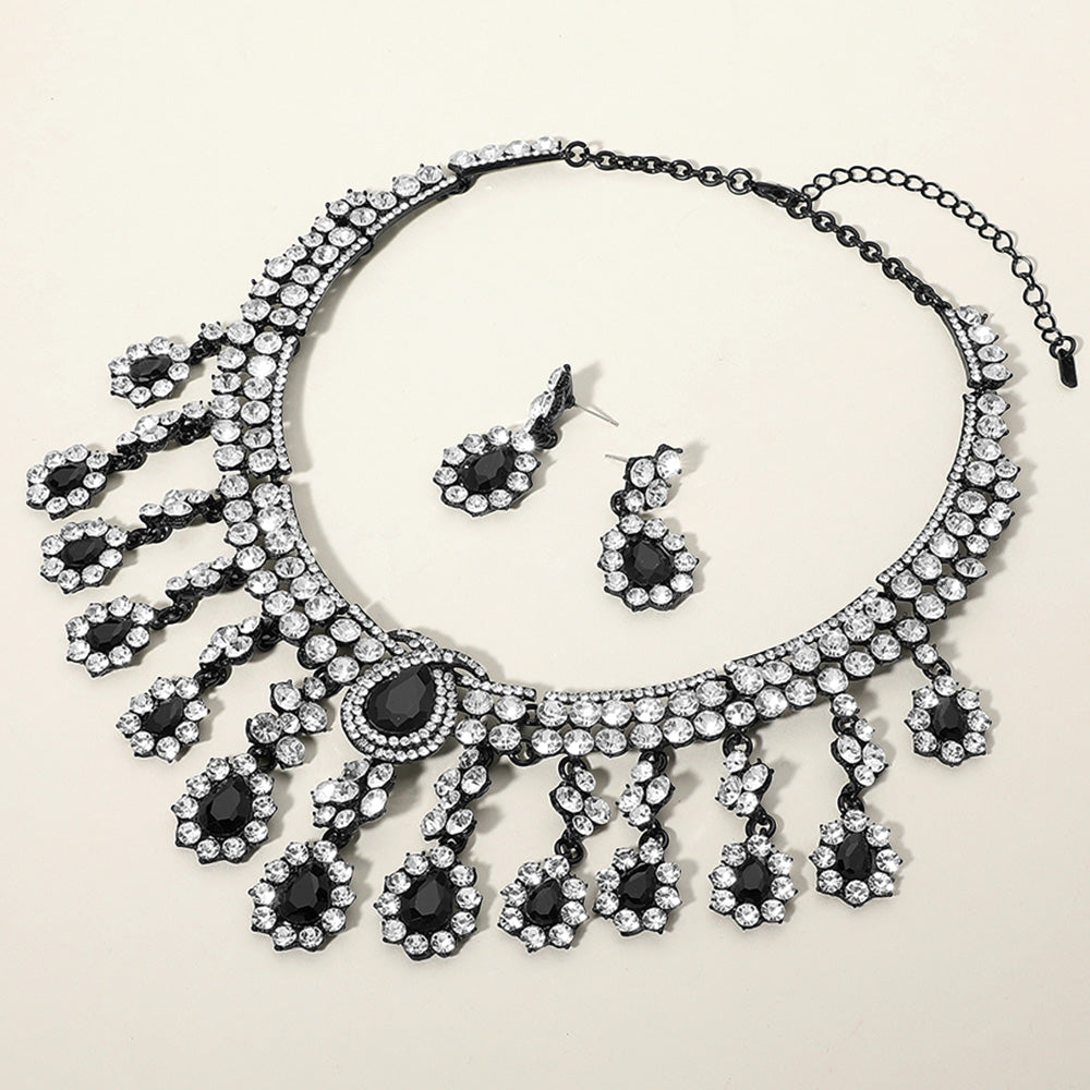 Teardrop Stone Chandelier Evening Necklace