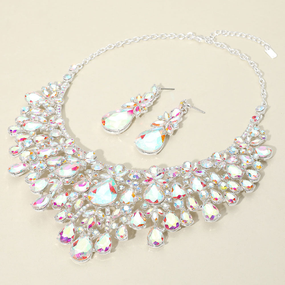 Teardrop Stone Cluster Embellished Statement Evening Necklace