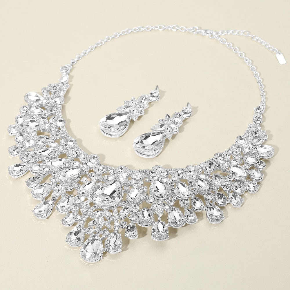 Teardrop Stone Cluster Embellished Statement Evening Necklace