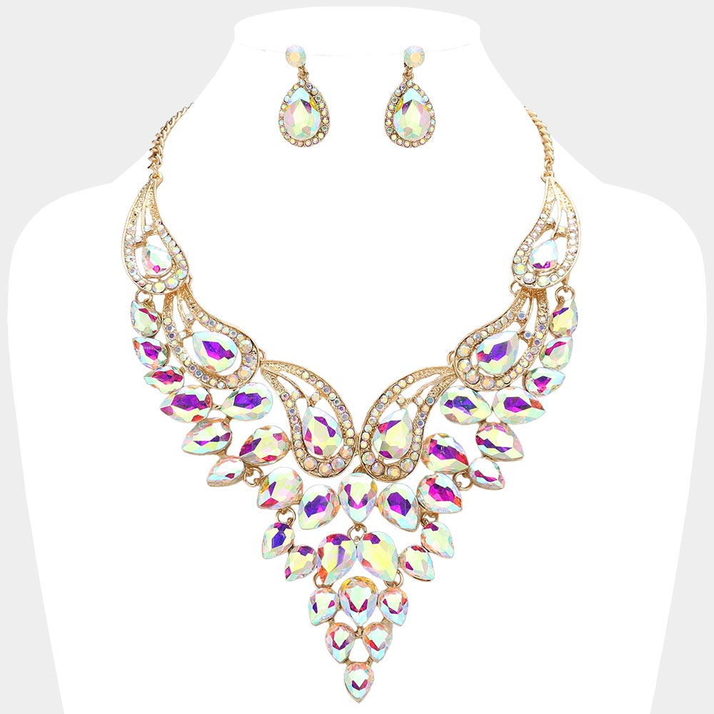 Teardrop Stone Cluster Evening Bib Necklace