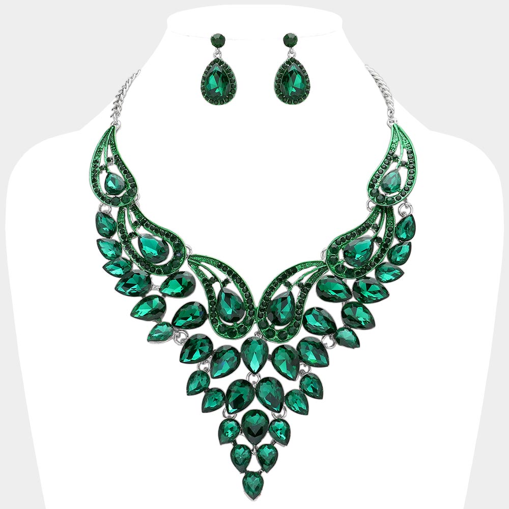 Teardrop Stone Cluster Evening Bib Necklace