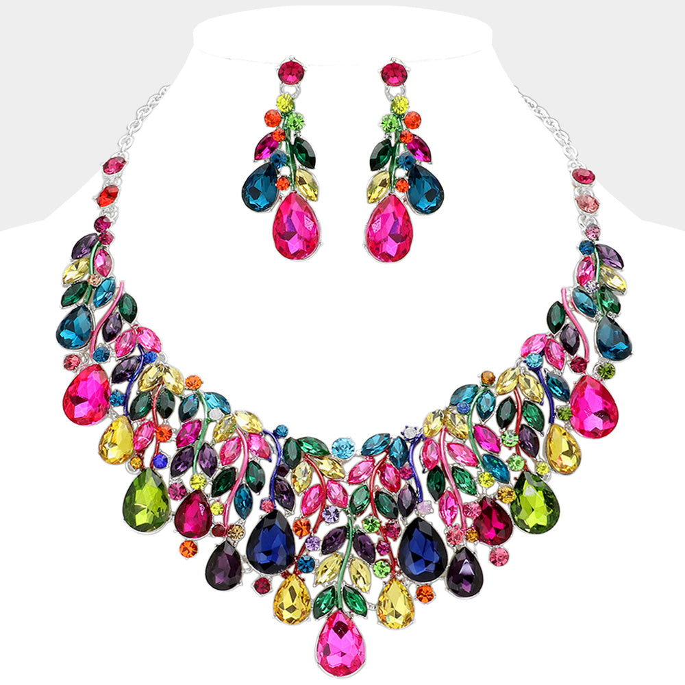 Teardrop Stone Cluster Marquise Vine Embellished Evening Necklace