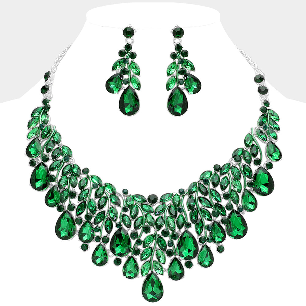 Teardrop Stone Cluster Marquise Vine Embellished Evening Necklace