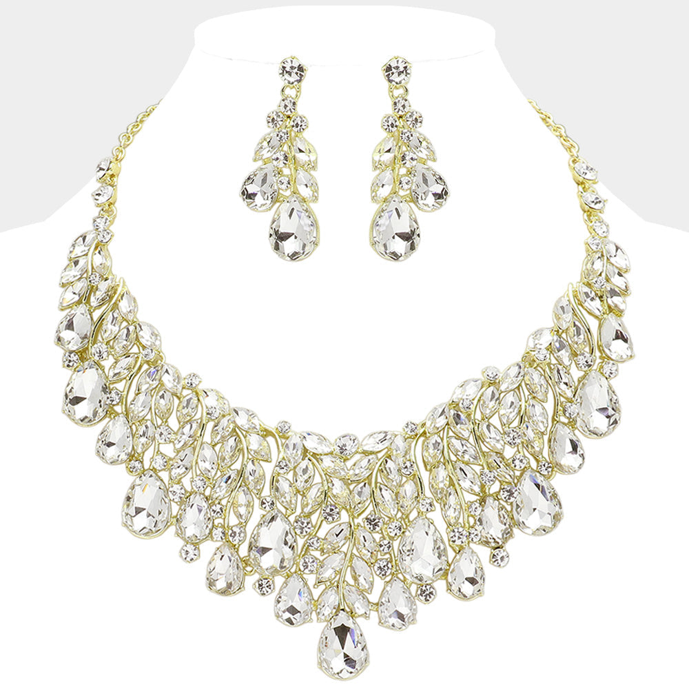 Teardrop Stone Cluster Marquise Vine Embellished Evening Necklace