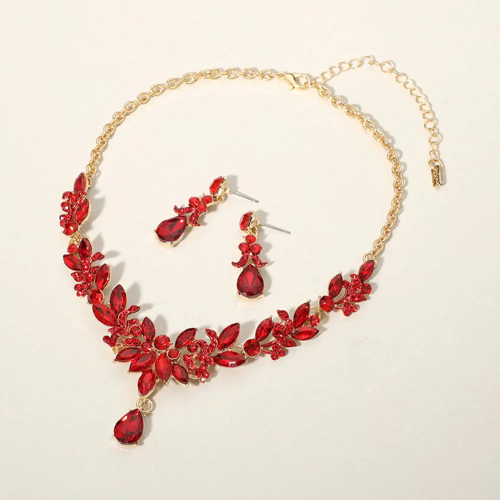 Teardrop Stone Cluster Pointed Marquise Stone Cluster Embellished Evening Necklace
