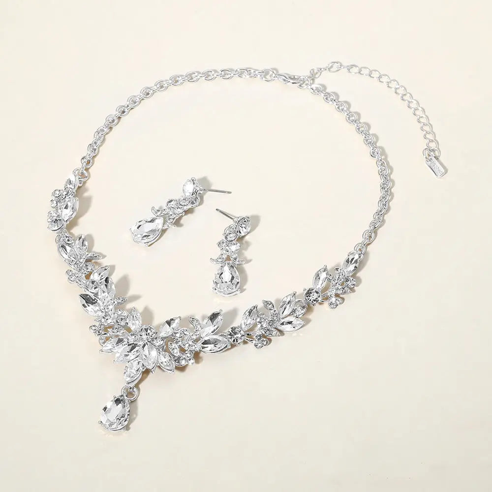 Teardrop Stone Cluster Pointed Marquise Stone Cluster Embellished Evening Necklace