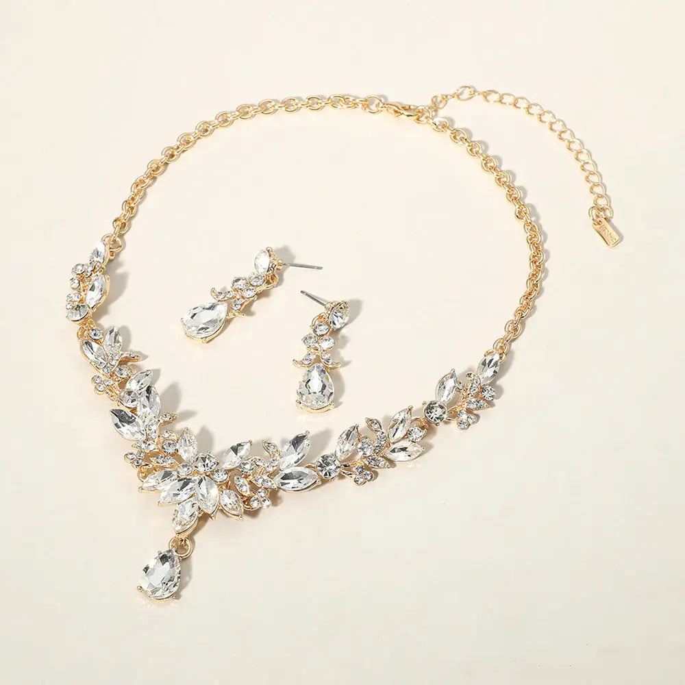 Teardrop Stone Cluster Pointed Marquise Stone Cluster Embellished Evening Necklace