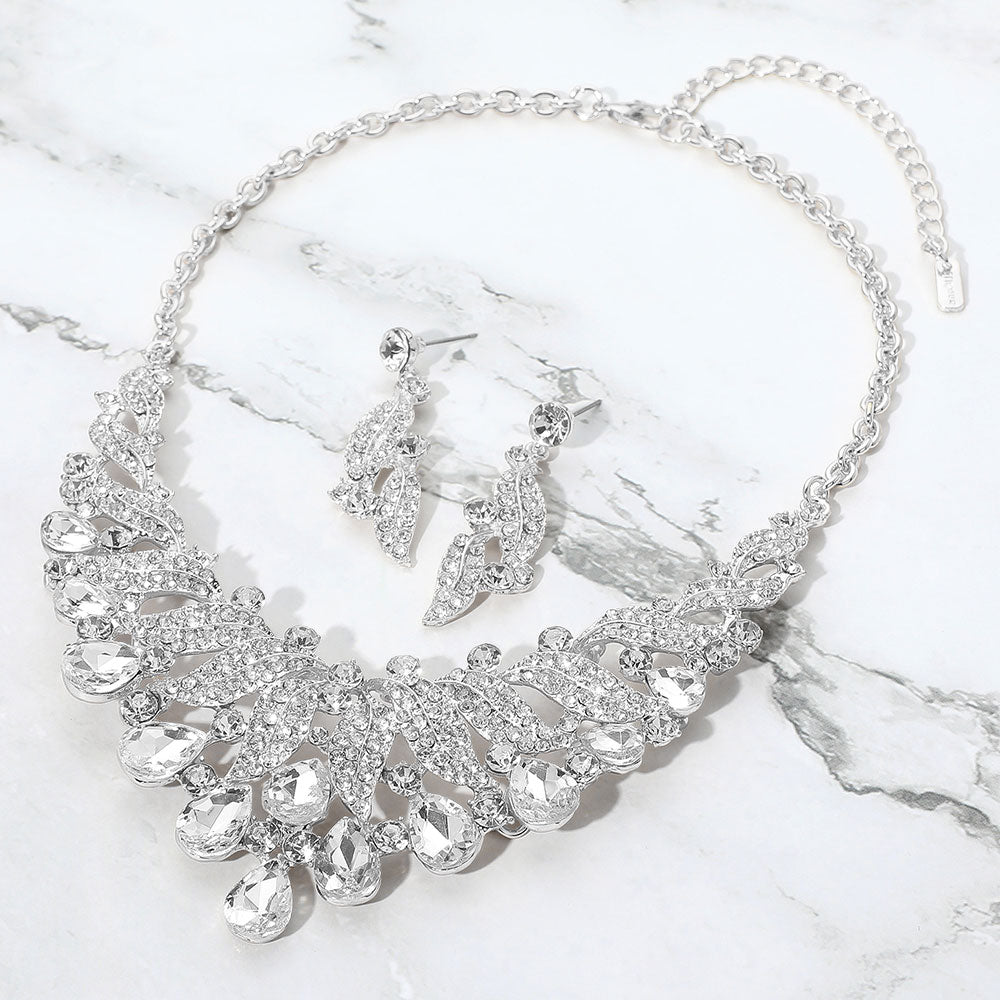 Teardrop Stone Cluster Rhinestone Paved Embellished Collar Evening Necklace