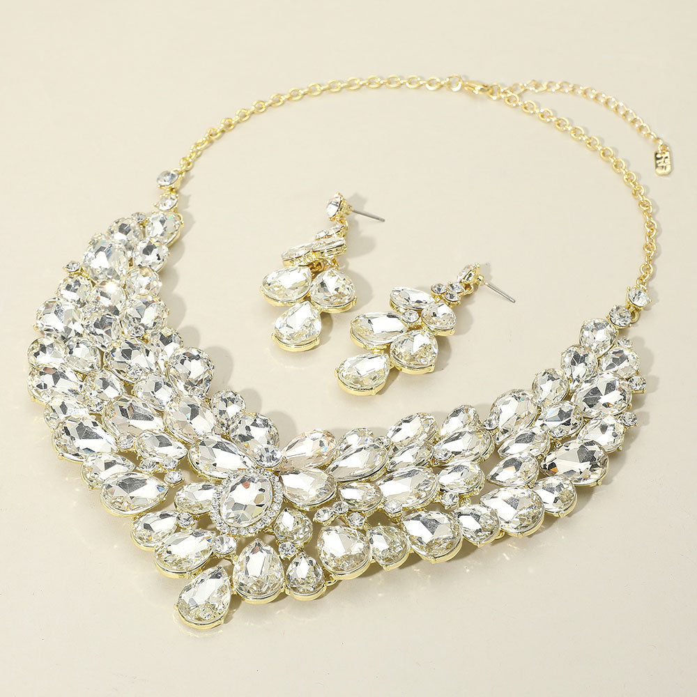 Teardrop Stone Cluster Statement Evening Necklace