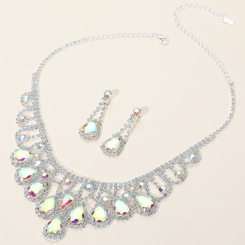 Teardrop Stone Embellished Rhinestone Paved Collar Necklace