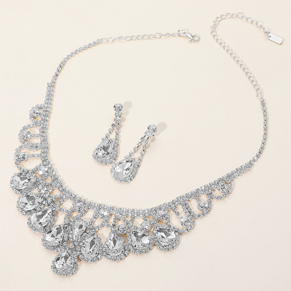 Teardrop Stone Embellished Rhinestone Paved Collar Necklace