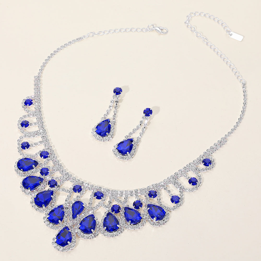 Teardrop Stone Embellished Rhinestone Paved Collar Necklace
