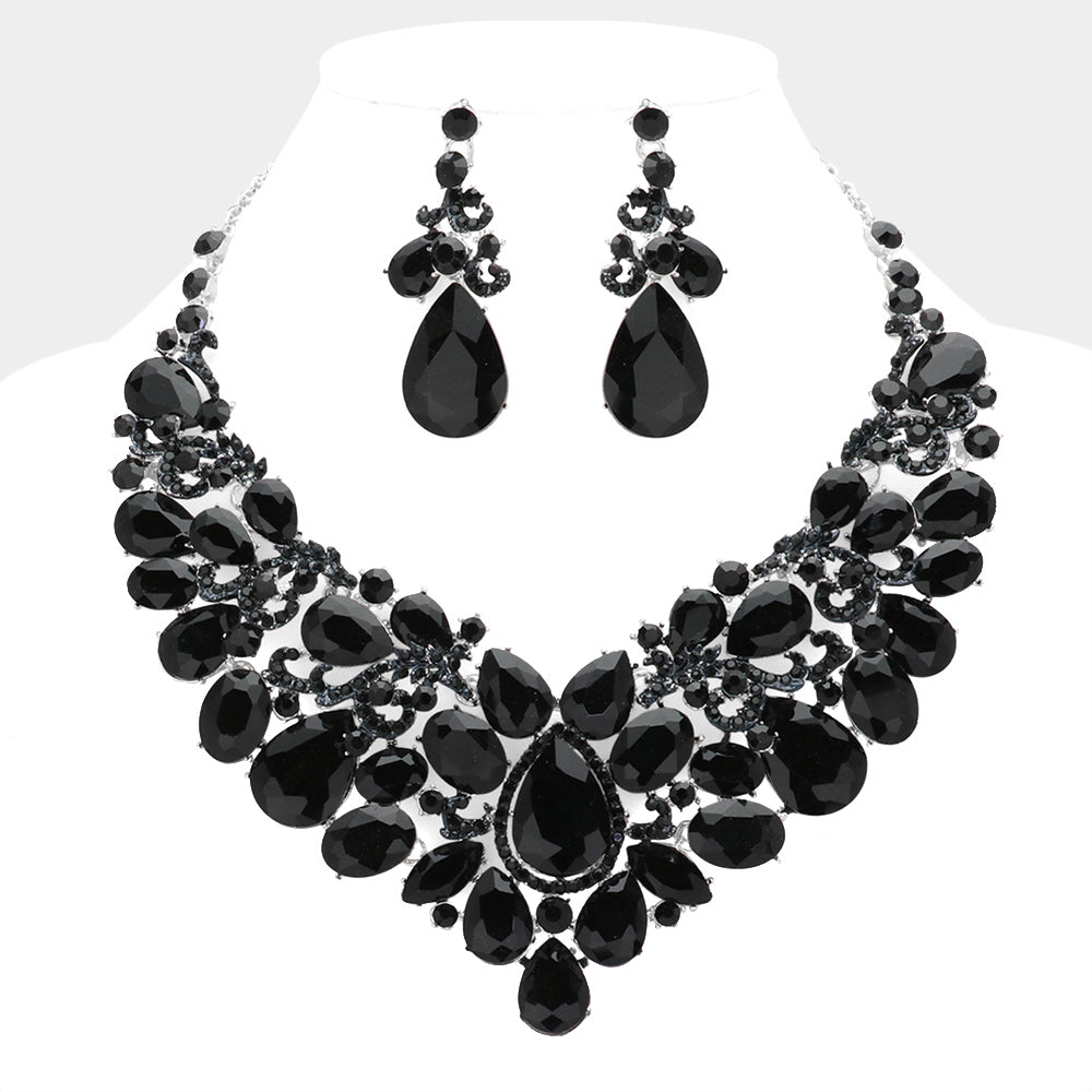 Teardrop Stone Embellished Statement Evening Necklace