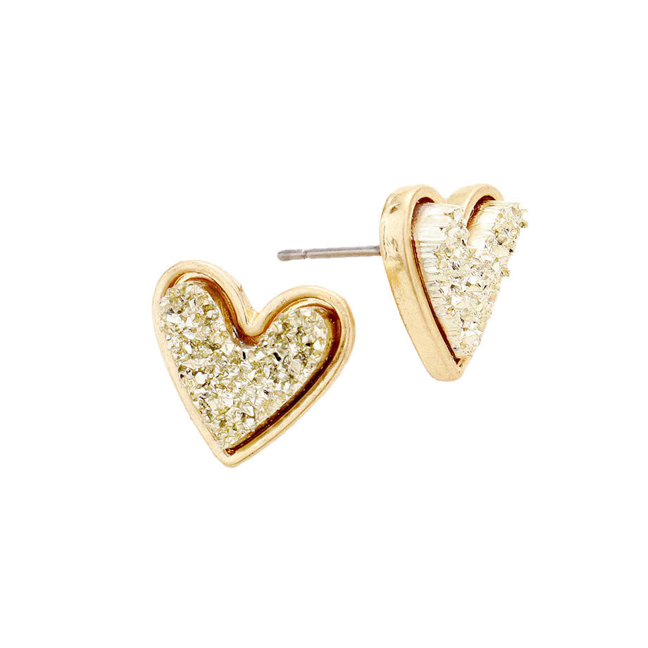 Trendy Fashionable Druzy Heart Stud Earrings