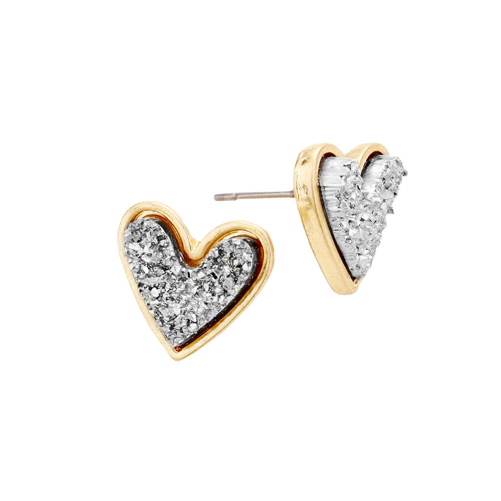 Trendy Fashionable Druzy Heart Stud Earrings