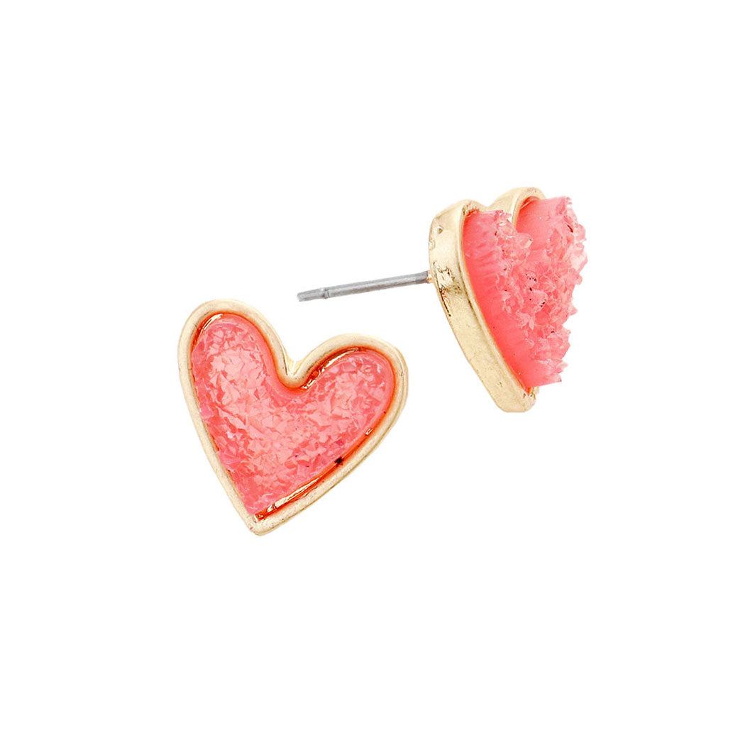 Trendy Fashionable Druzy Heart Stud Earrings