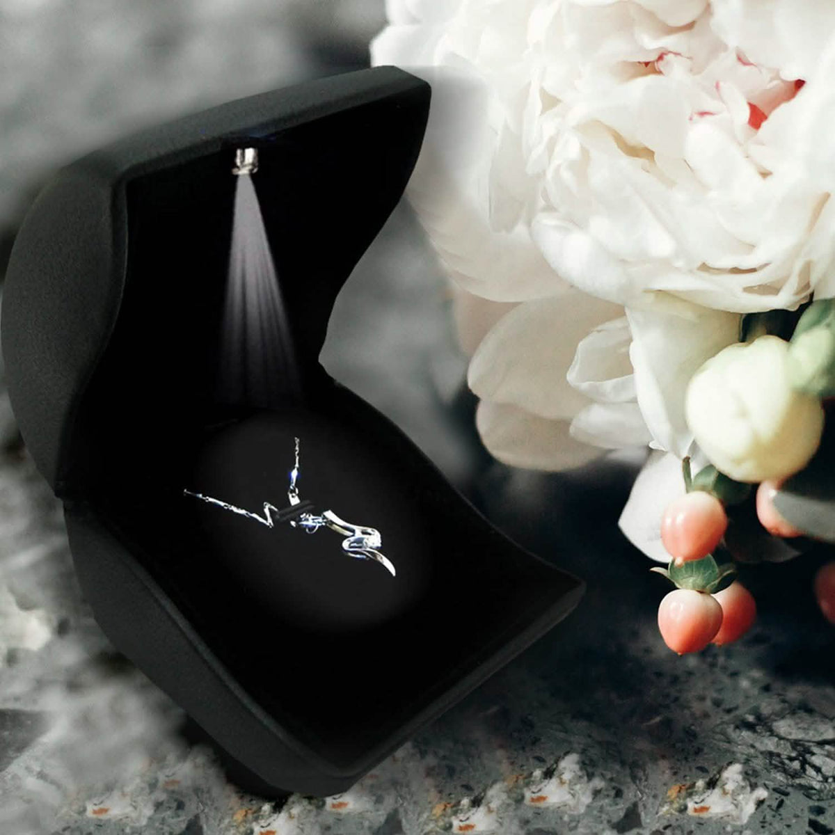 Caja de anillo de moda con luces LED, estuche perfecto para guardar joyas