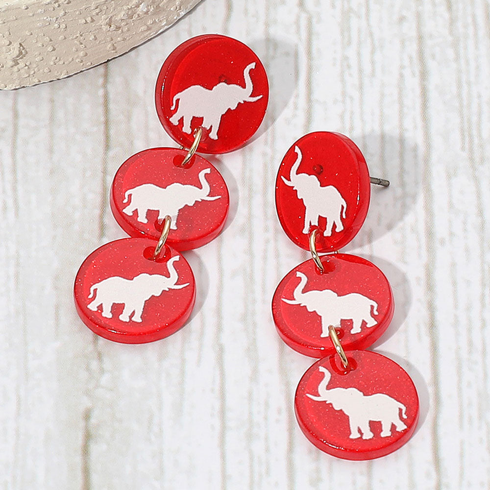 Triple Elephant Disc Game Day Style Drop Earrings