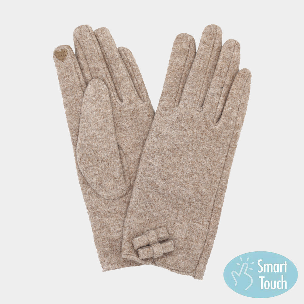 Two Mini Bow Accent Soft Smart Touch Winter Gloves