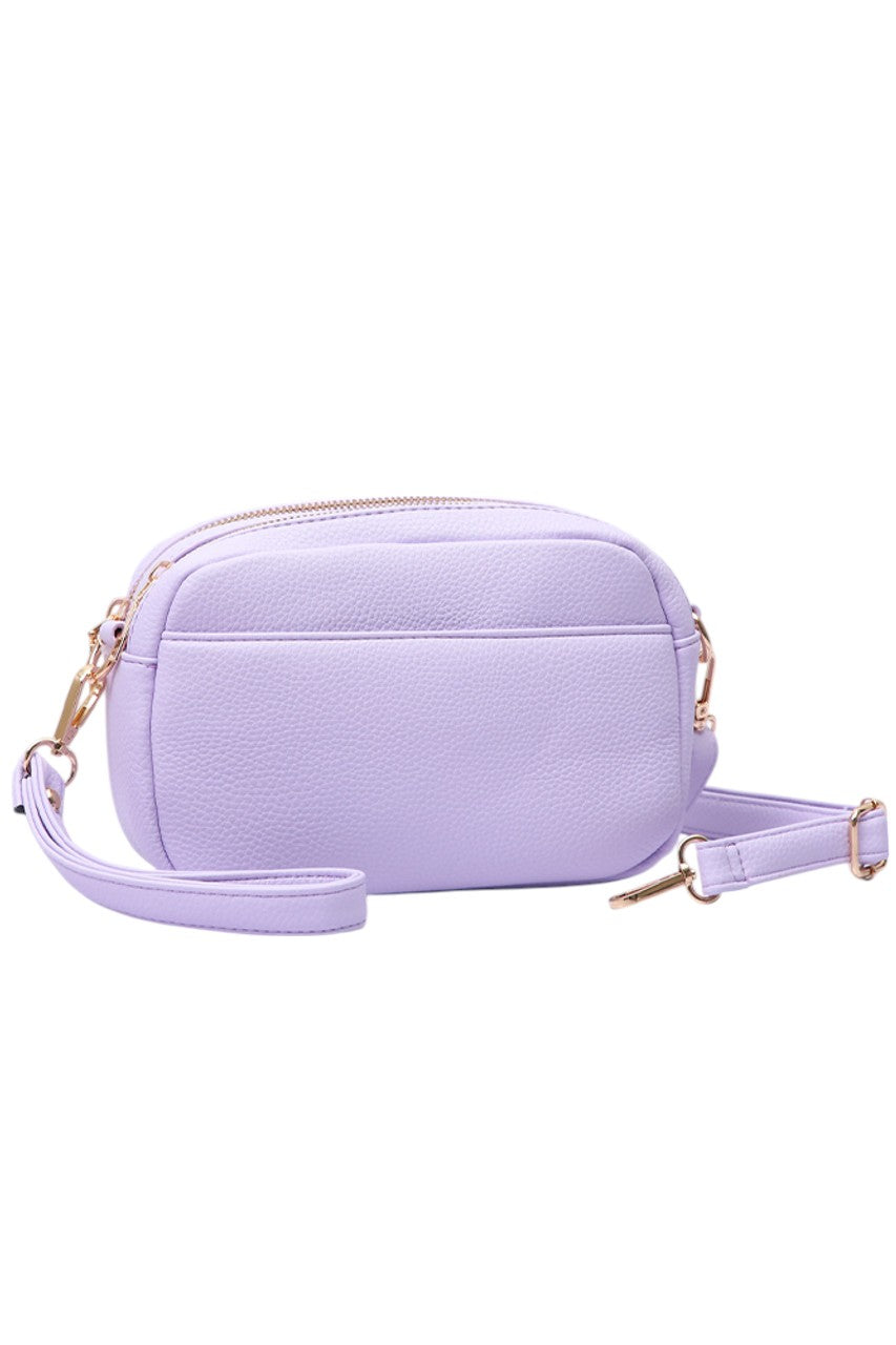 Two Zipper Solid PU Crossbody Bag