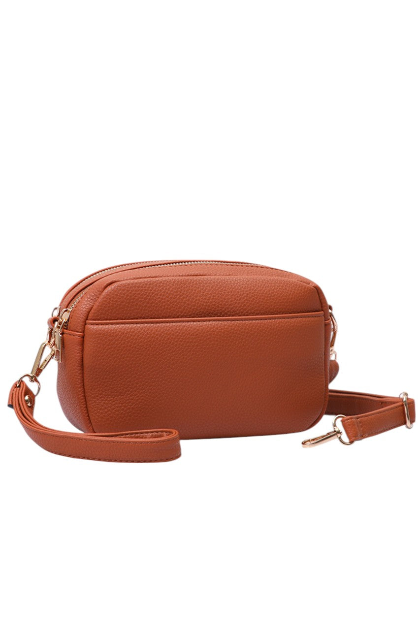 Two Zipper Solid PU Crossbody Bag