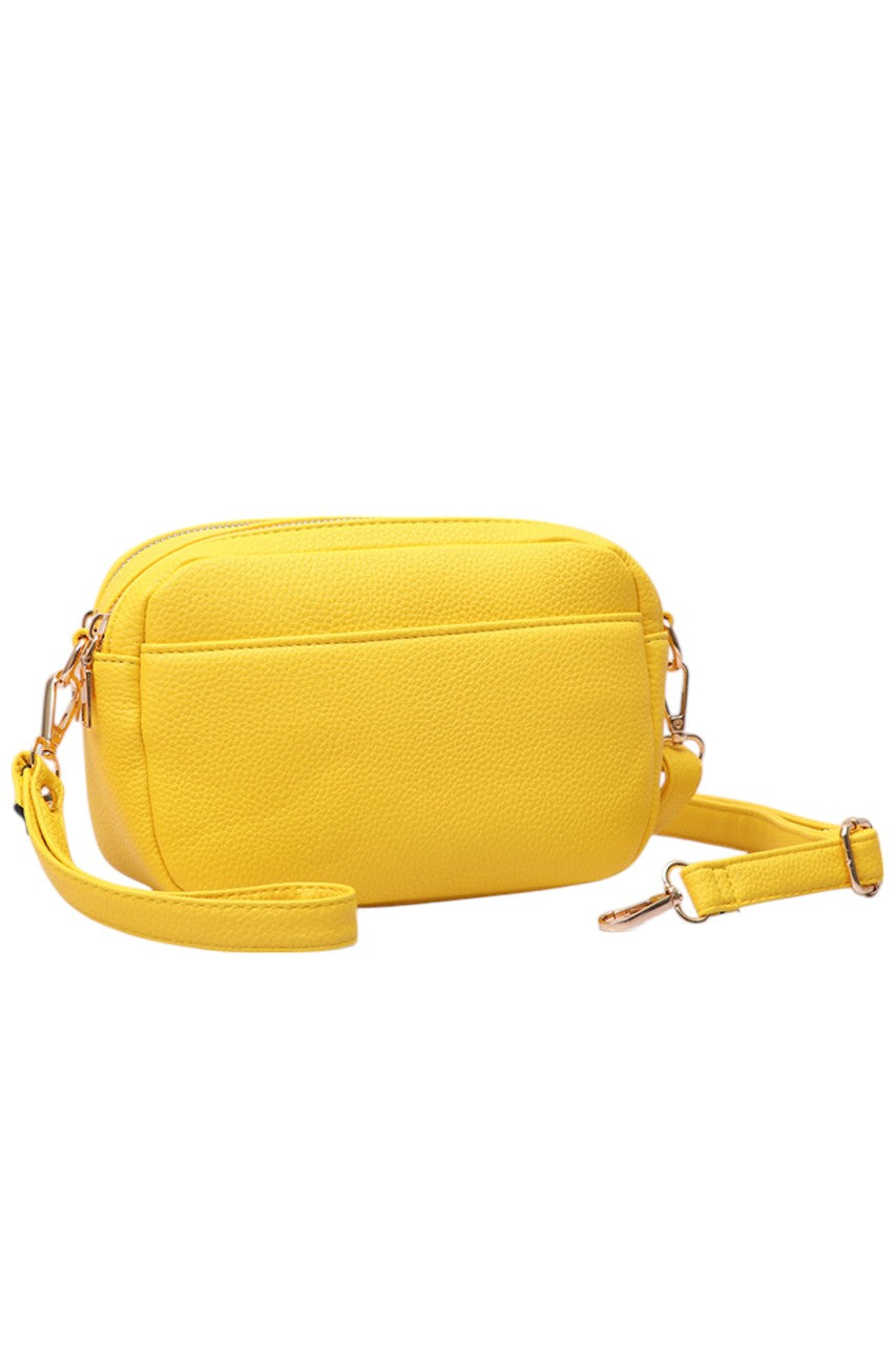 Two Zipper Solid PU Crossbody Bag