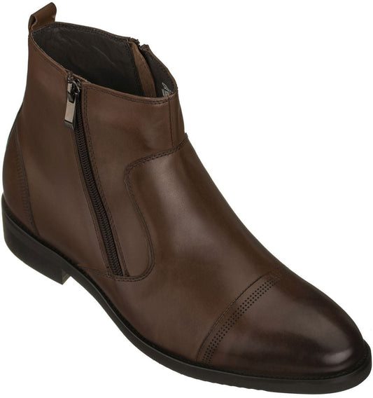 CALTO - S28002 - 2.8 Pulgadas Más Alto (Marrón Oscuro) - Ligeras - Botas con Cremallera