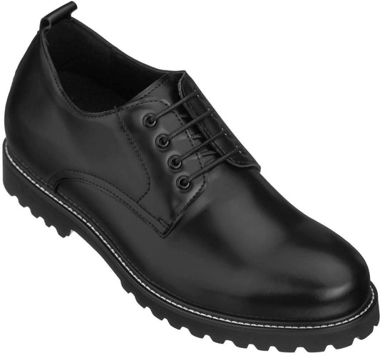 CALTO S9118 - Zapatos de trabajo de piel negra con alza de 3 pulgadas