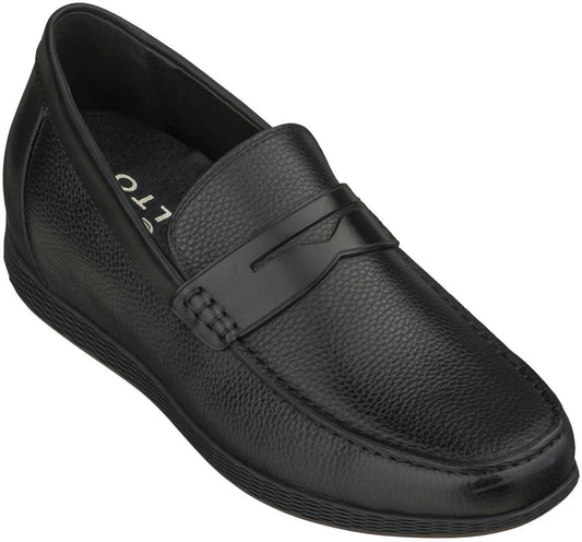 CALTO Zapatos con Alzas Mocasín Penny Negros - 6 cm - S1090