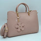 Elegant Top Handle Satchel Bag with Detachable Shoulder Strap and Floral Charm
