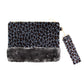 Vegan Leopard Faux Fur Trim Clutch Wristlet Bag
