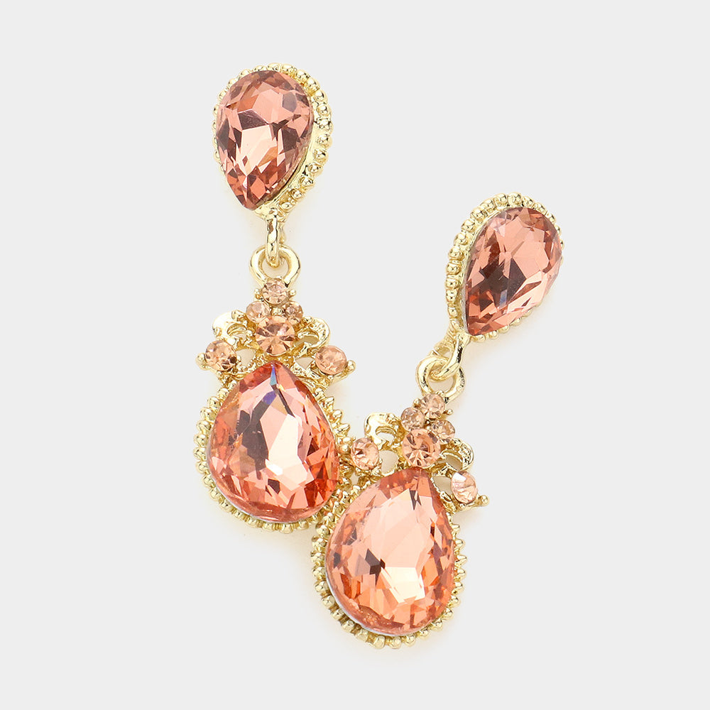 Victorian Teardrop Crystal Rhinestone Evening Earrings