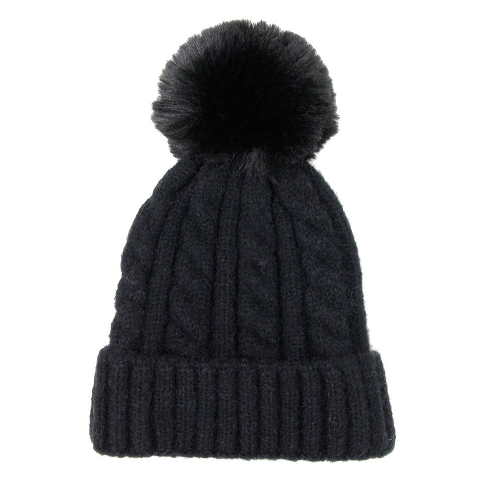Warm Chunky Cable Knit Beanie Pom Pom Hat Beanie Winter Hat