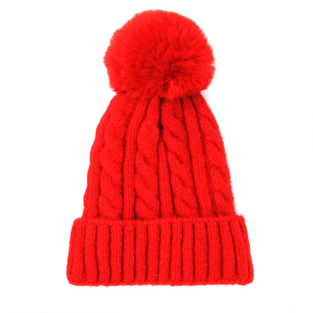 Warm Chunky Cable Knit Beanie Pom Pom Hat Beanie Winter Hat