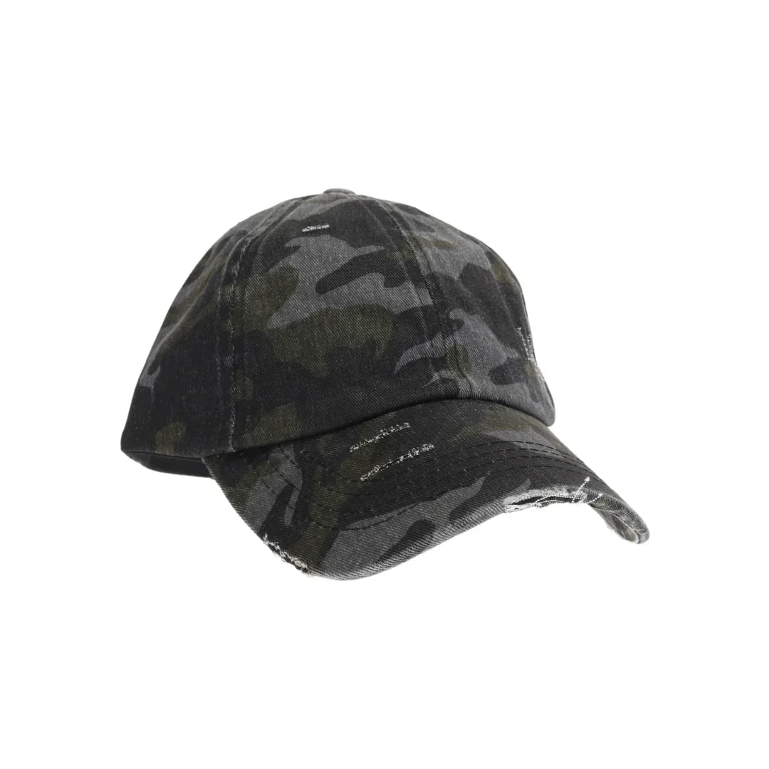 Washed Denim Criss-Cross High Ponytail C.C Ball Cap