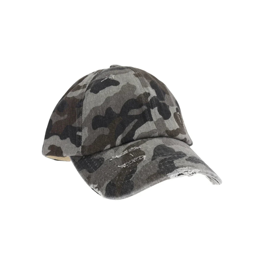 Washed Denim Criss-Cross High Ponytail C.C Ball Cap