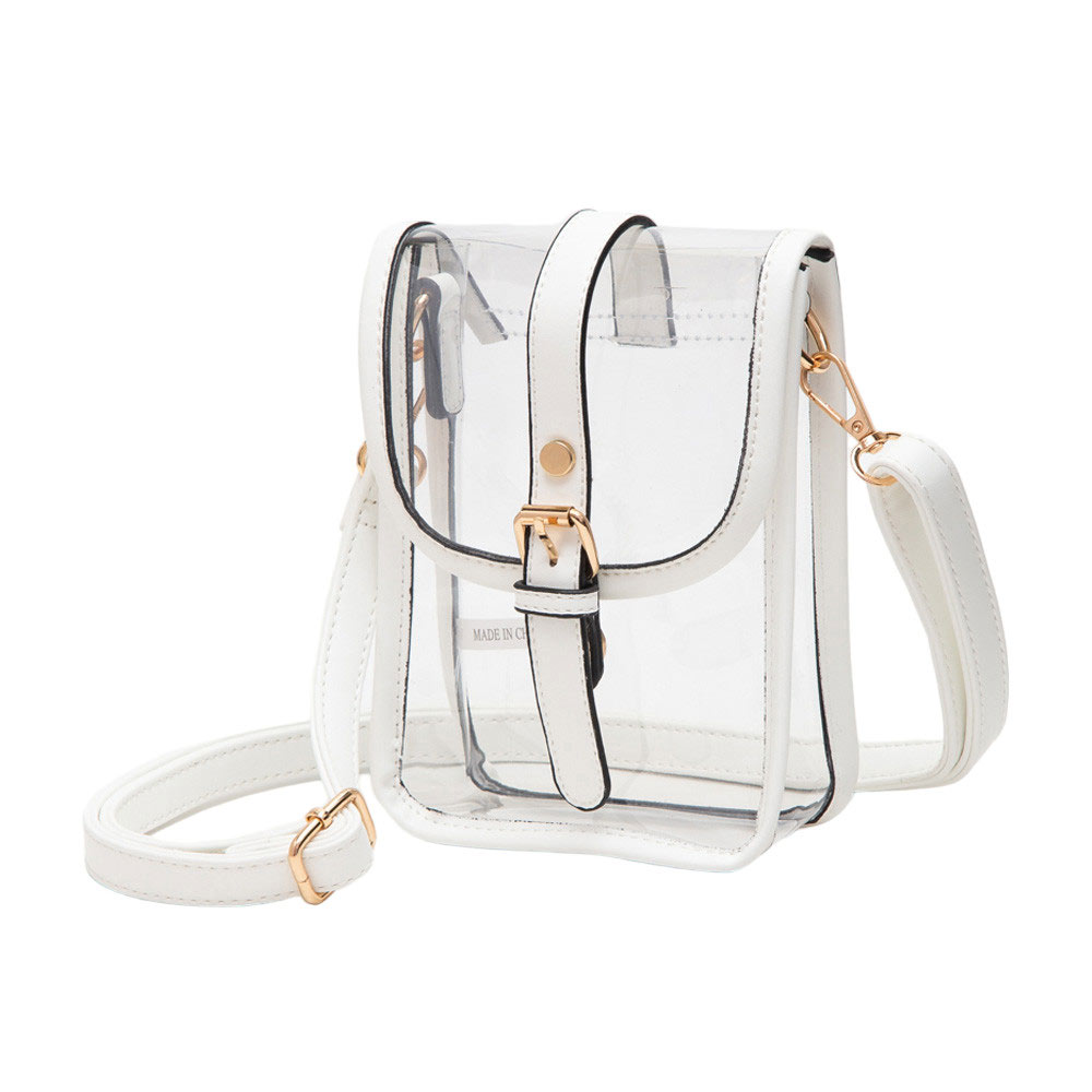Faux Leather Belt Buckle Pointed Transparent Crossbody Bag
