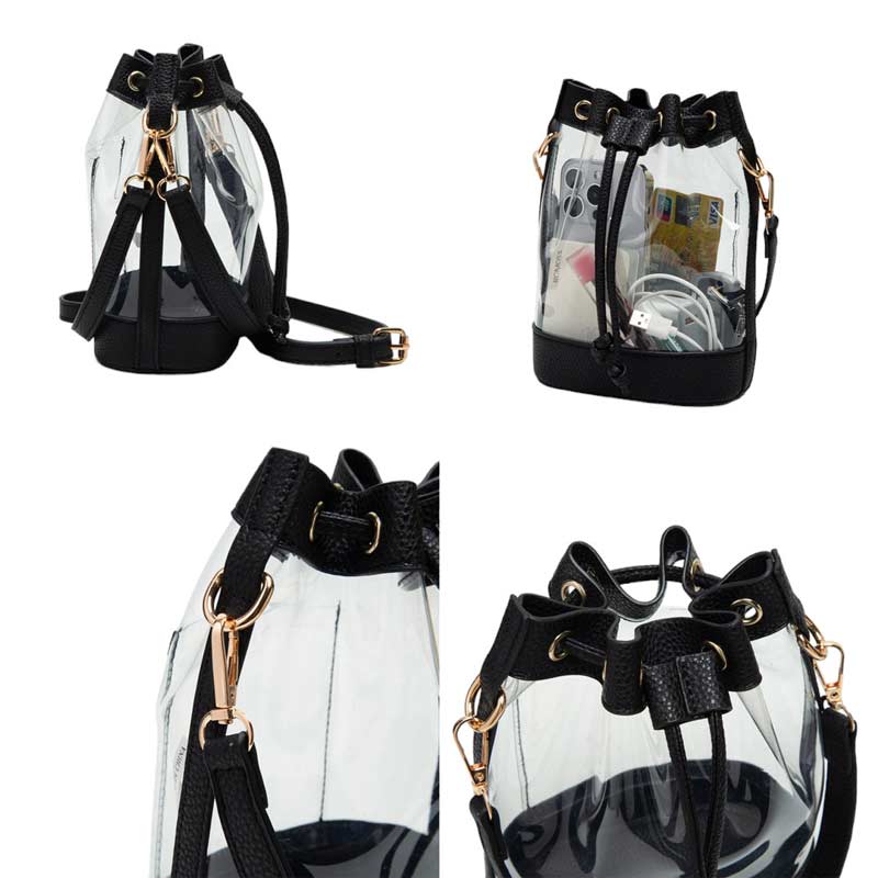 Solid Faux Leather Transparent Bucket Bag