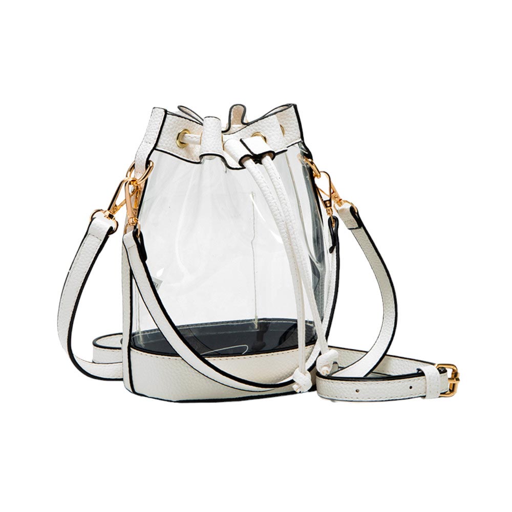 Solid Faux Leather Transparent Bucket Bag