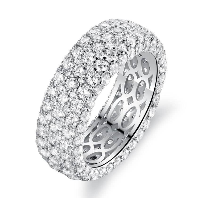 Anillo Eternity de Cinco Filas Chapado en Oro Blanco - Varios Tamaños