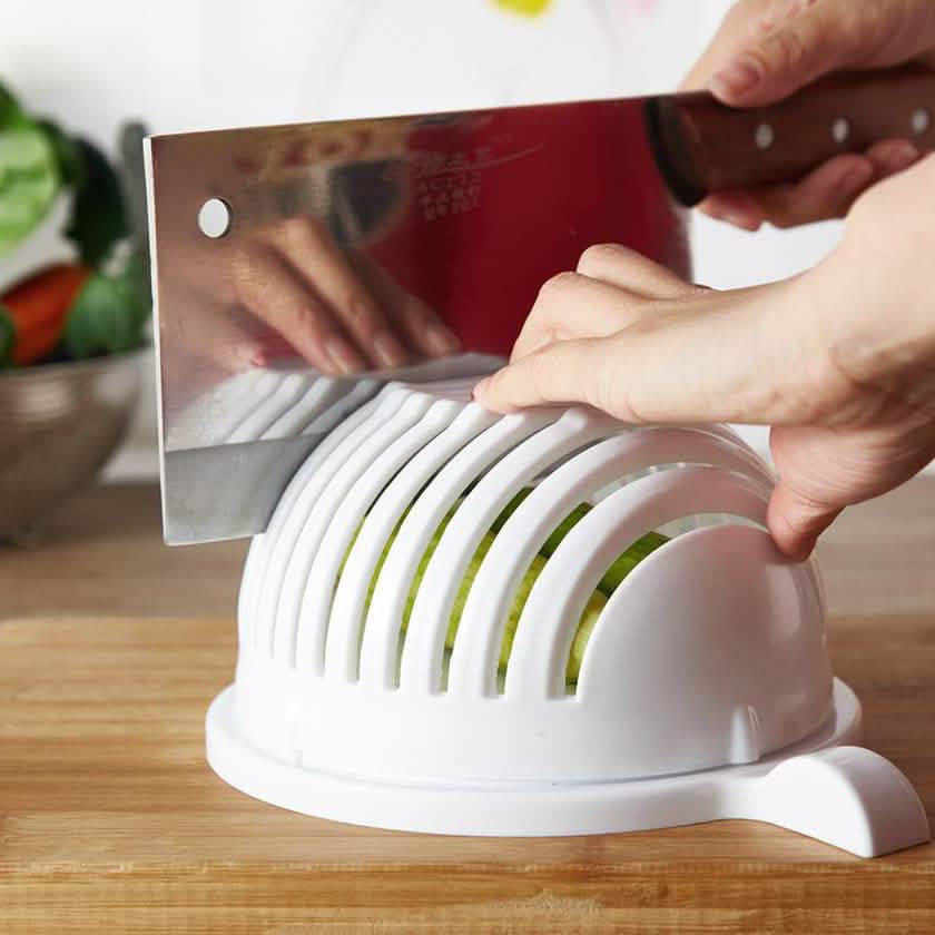 Recipiente cortador de ensaladas blanco