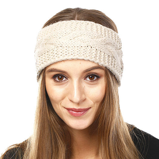 Wide Solid Cable Knit Earmuff Headband Ear Warmer