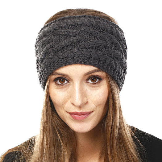 Wide Solid Cable Knit Earmuff Headband Ear Warmer
