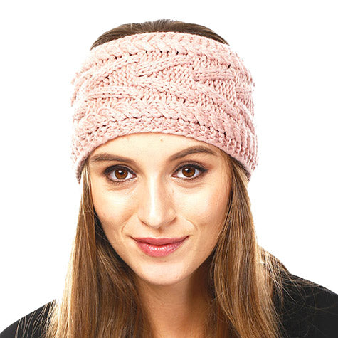 Wide Solid Cable Knit Earmuff Headband Ear Warmer