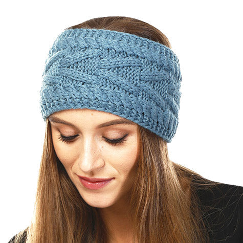 Wide Solid Cable Knit Earmuff Headband Ear Warmer