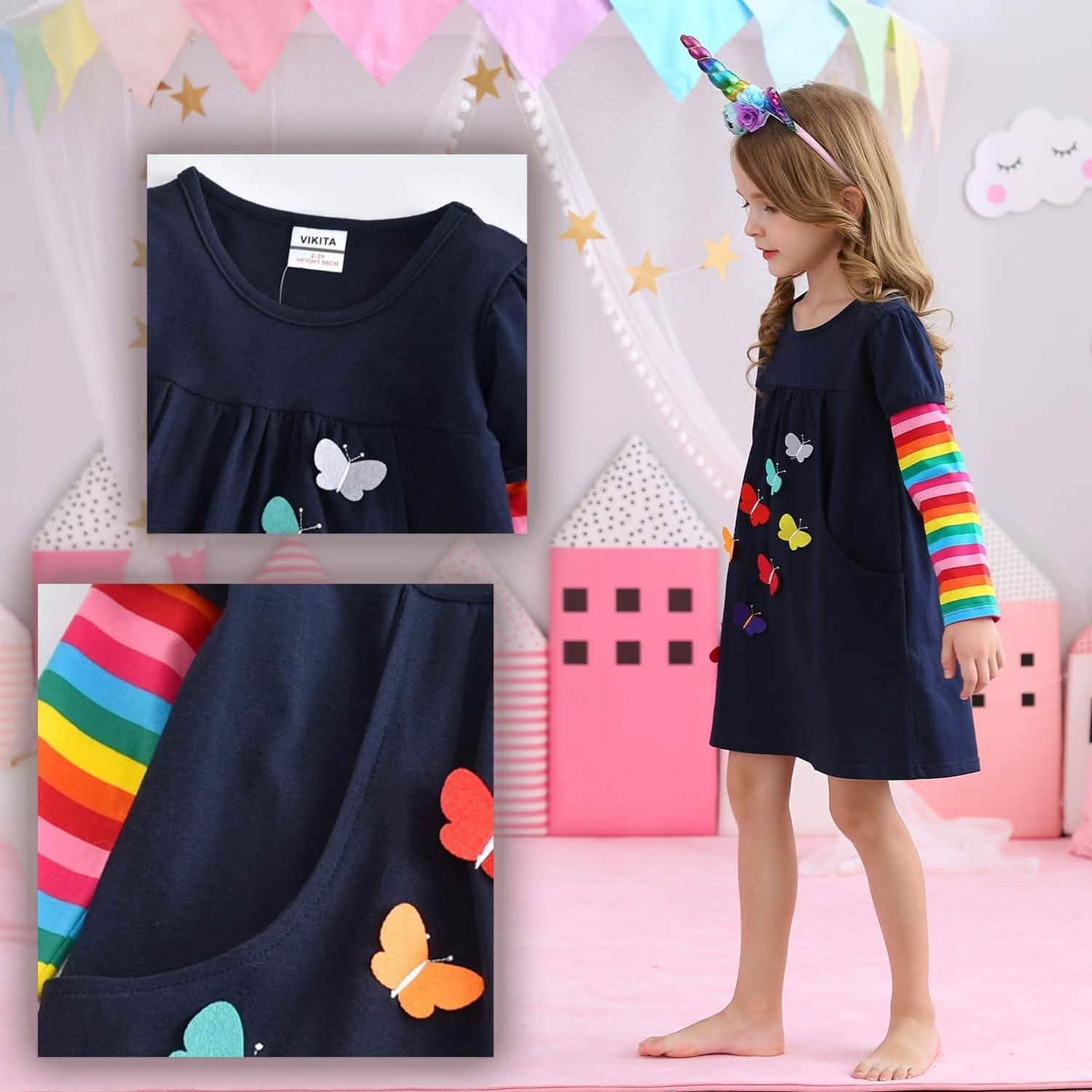 Vestido de manga larga para niña pequeña de invierno